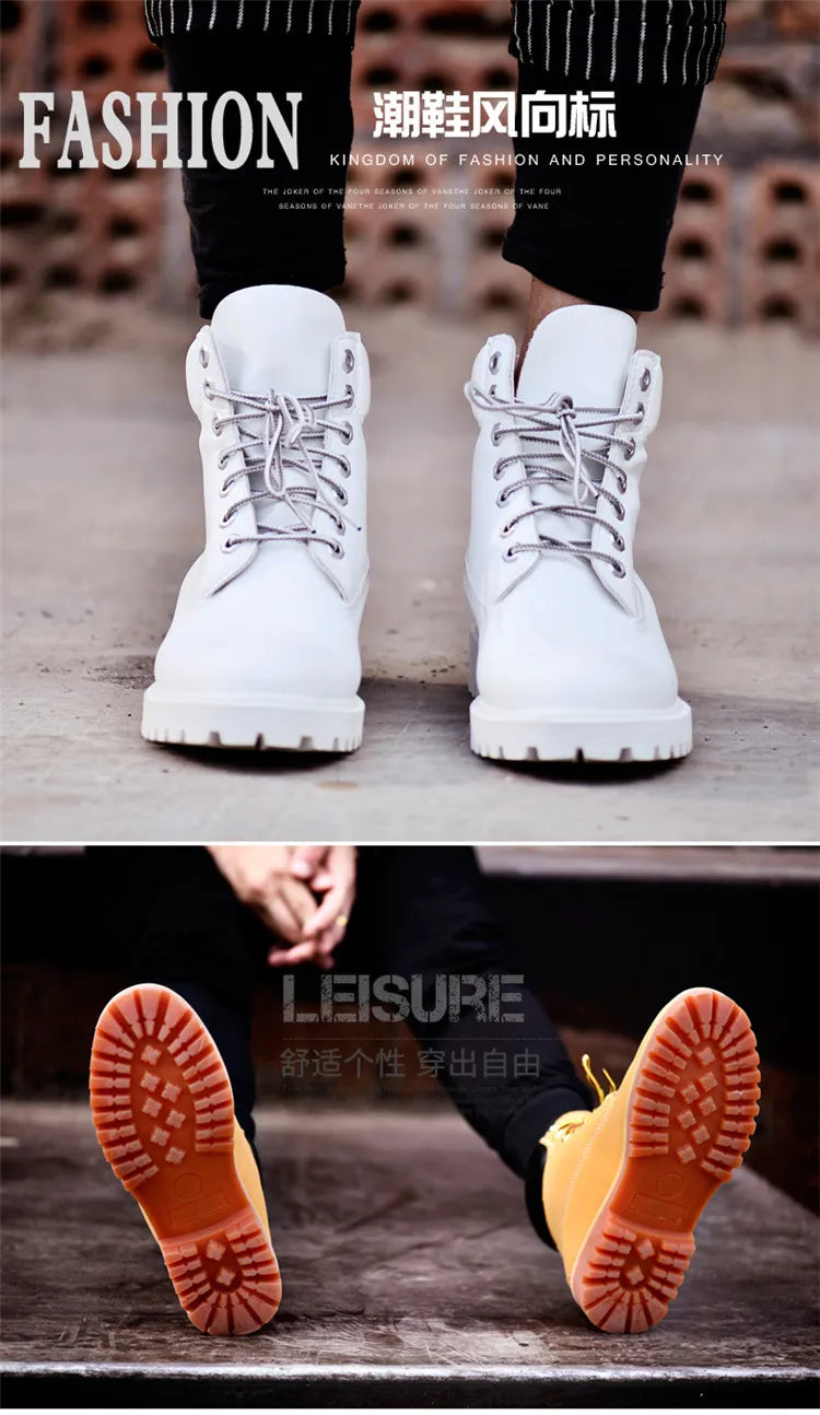 DOYUTIG Brand White Color Cow Leather Outdoor Boots For Men&Women Casual Couples Boots Fashion Breathable Military Boots  SG003