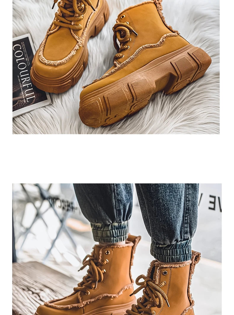 New Style Winter Retro Men's Ankle Tooling Boots High Quality Designed Casual Outdoor Mans Boot Platform British Style Men Shoes