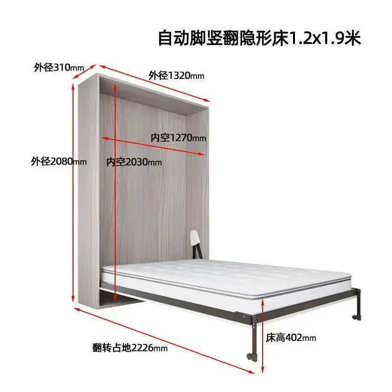 Invisible bed with wardrobe integrated multi-functional household small apartment double Murphy folding study wall bed combinati