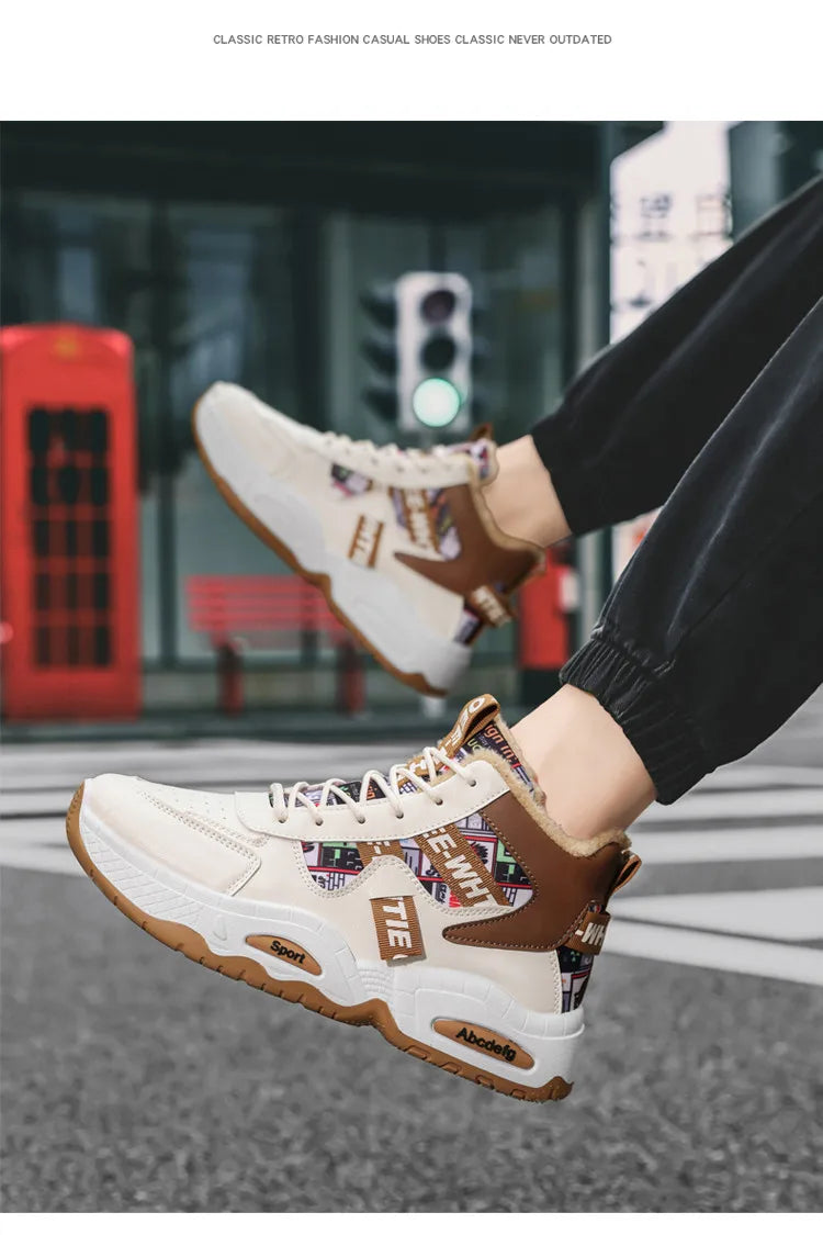 Mens Luxury Sneakers 2024 Winter Warm Platform Boots Mens Stylish Plus Velvet Designer Shoes Comfortable High Top Sports Boots