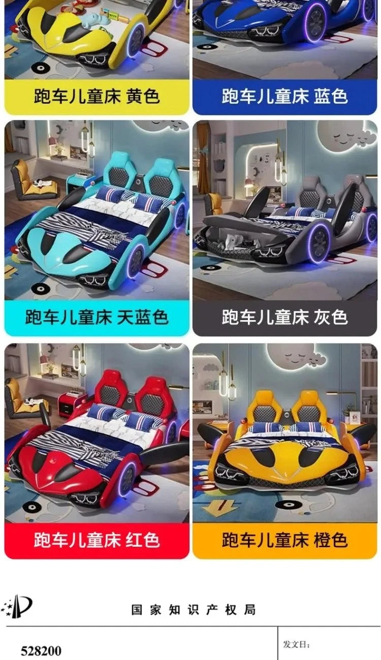 full king size Up down doors car children beds LED lights Bluetooth speakers double kids bedroom  bed bed base boy furniture