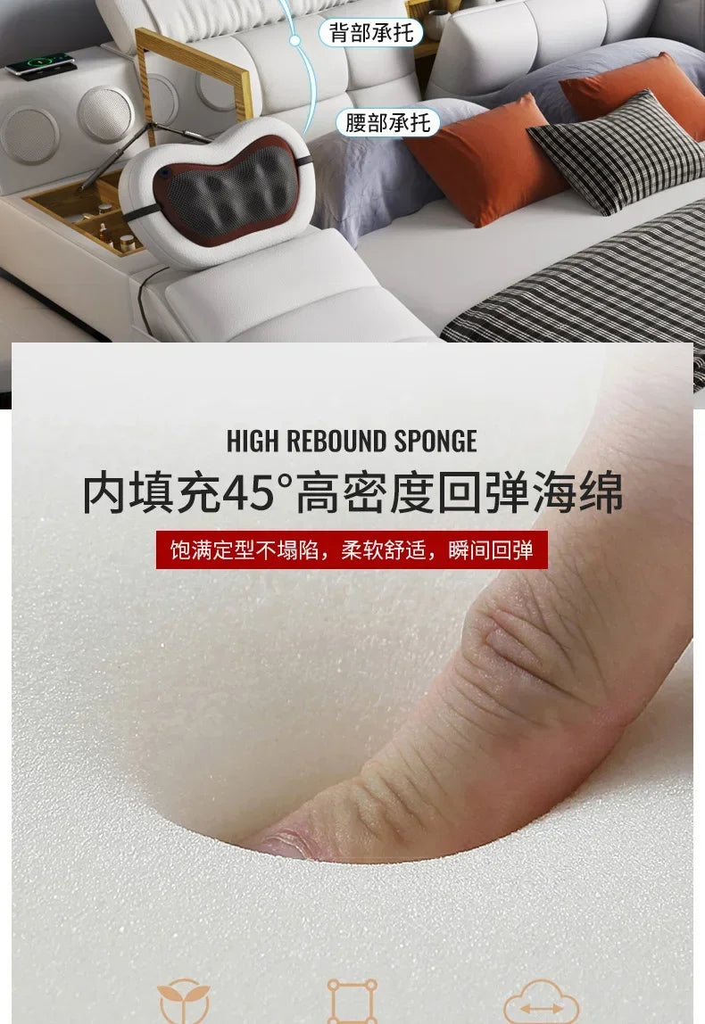 Queen Size Storage Double Bed Aesthetic Nordic Master Modern King Double Bed Multifunctional Smart Cama Casal Room Furniture