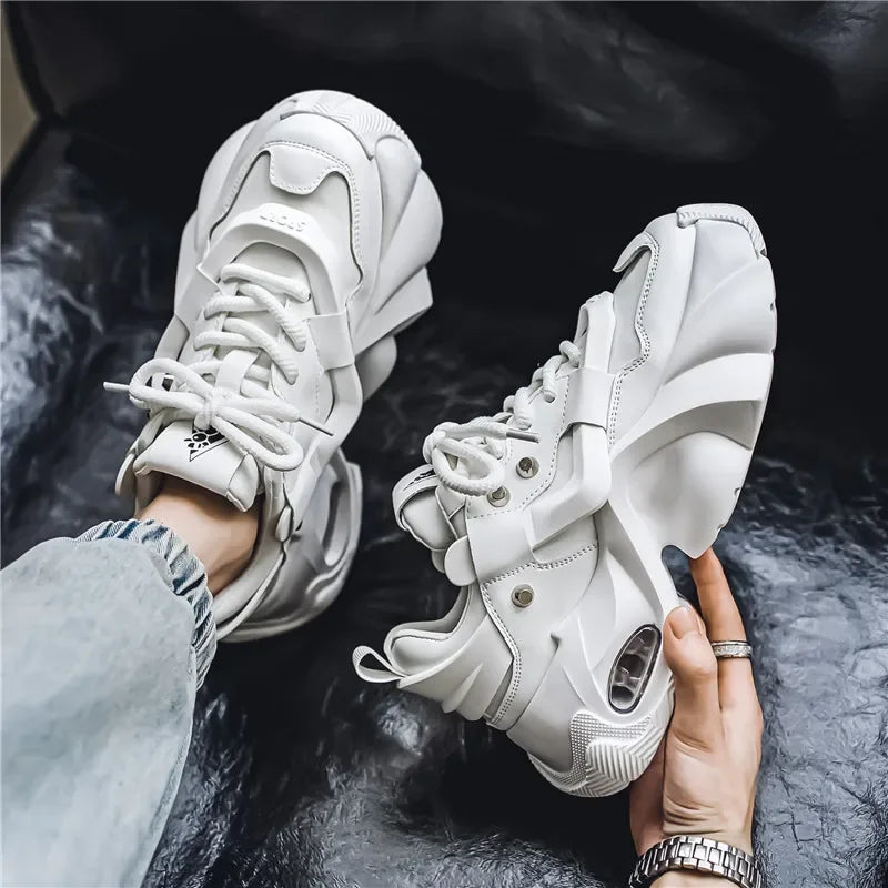 Fashion Thick Bottom Men's Casual Shoes New Rock Style Designer Platform Breathable Big Head Leather Male Sneakers Sport Shoes