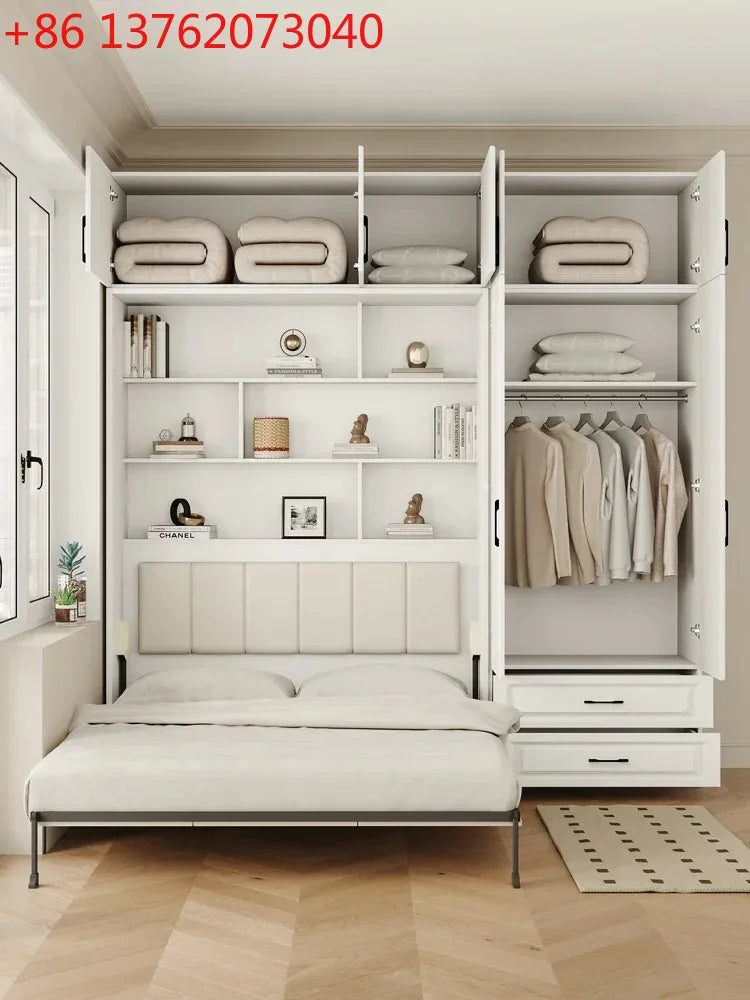 Invisible bed wall, bed, wardrobe, integrated 1.35-meter multifunctional foldable Murphy bed, flip bed under the bed