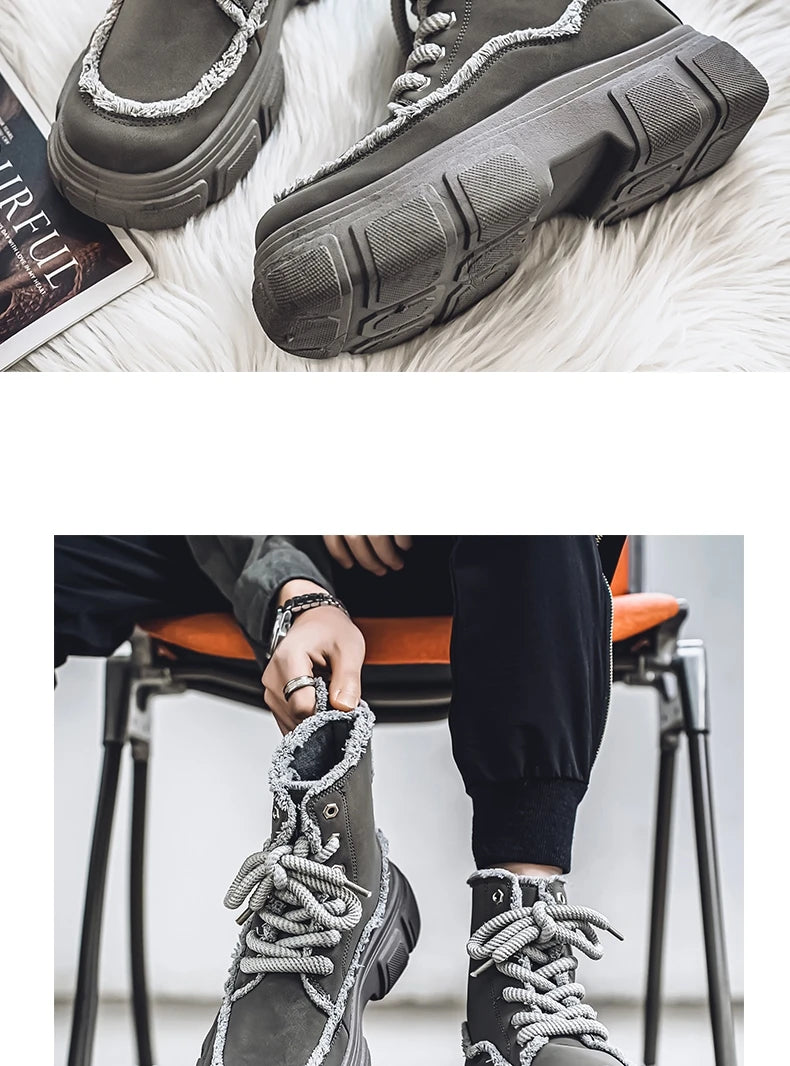 New Style Winter Retro Men's Ankle Tooling Boots High Quality Designed Casual Outdoor Mans Boot Platform British Style Men Shoes