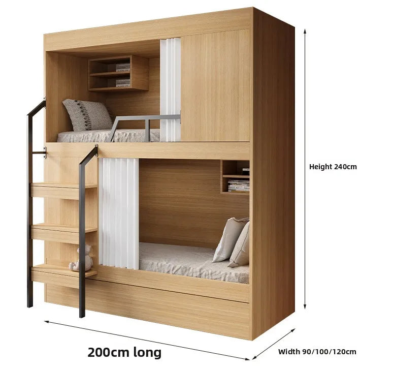 Family Parent-child Bed Space Capsule High and Low Bed Staff Bunk Bed Hotel Upper and Lower Wooden Beds