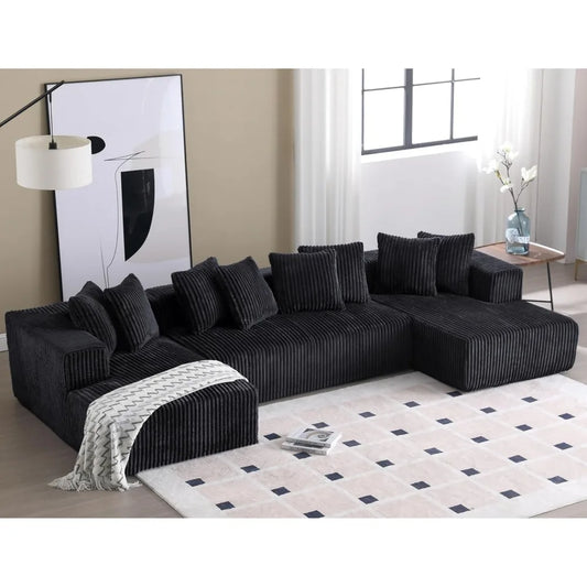 131'' Modular Sectional Couch, Modern U-Shaped Floor Sofa with Double Chaise Lounge, Comfy Corduroy Fabric Couch, Upholstered Co