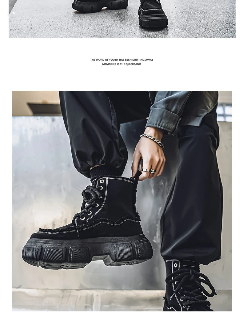New Style Winter Retro Men's Ankle Tooling Boots High Quality Designed Casual Outdoor Mans Boot Platform British Style Men Shoes