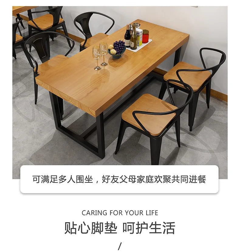 Solid Wood Table Rectangular Commercial Hotel Restaurant Dining Table Chair Combination Canteen Staff Dining Simple Muebles