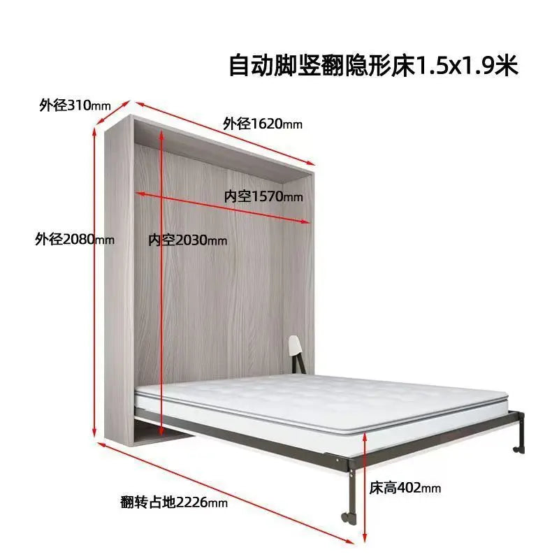 Invisible bed with wardrobe integrated multi-functional household small apartment double Murphy folding study wall bed combinati