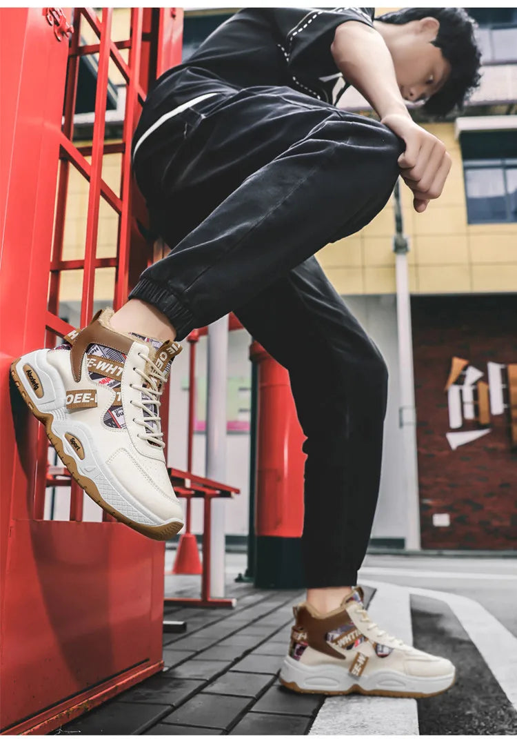 Mens Luxury Sneakers 2024 Winter Warm Platform Boots Mens Stylish Plus Velvet Designer Shoes Comfortable High Top Sports Boots