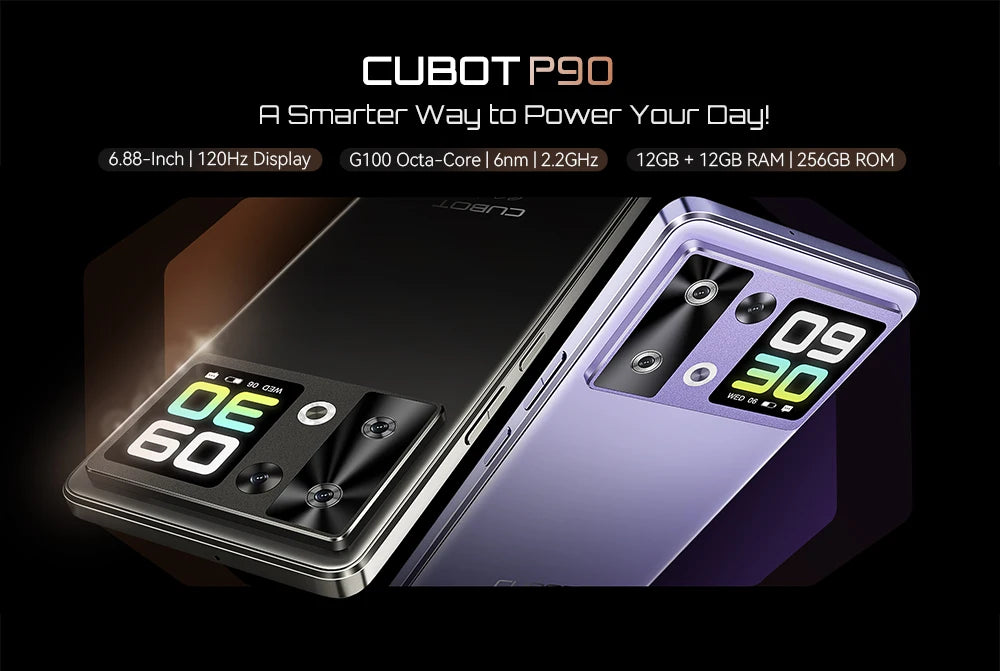 Cubot Smartphone P90,Dual Speakers,Android 15,6.88" 120Hz Display,24GB(12GB+12GB)RAM,256GB ROM,G100 Octa-core,64MP Camera,NFC