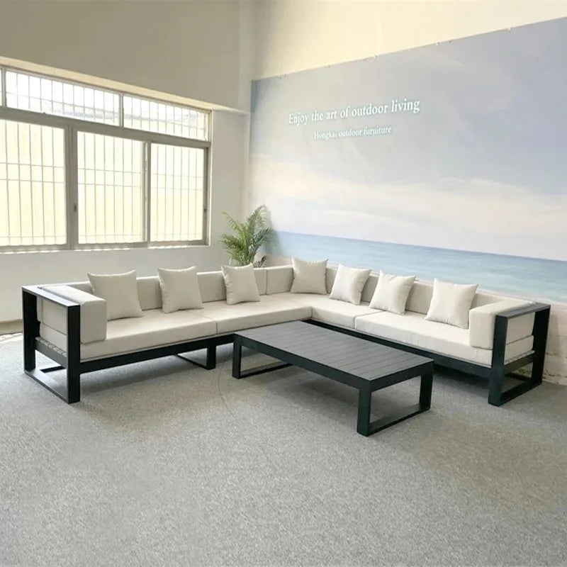 Modern Dark Grey Couch L Shaped Patio Sofa Hotel Outdoor Furniture Sets Modular Metal Garden Aluminium Sofa