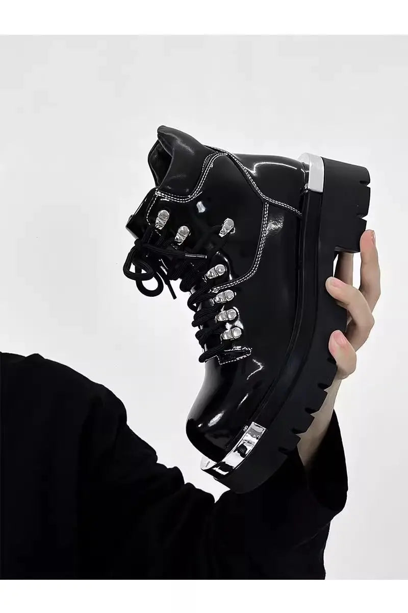 BKQU Punk Derby Boots Men 2024 Fall Bar Fashion Show Handsome Thick Sole Increase Big Head Work Biker Boots Men Punk