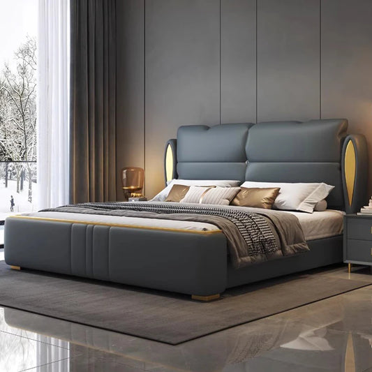 Simple Modern Massage Bed Bedroom King Size Design Luxury Frame Platform Bed Leather Safe Letto Matrimoniale Hotel Furniture