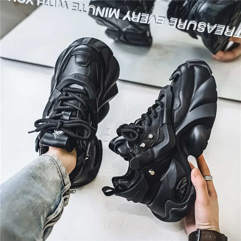 Fashion Thick Bottom Men's Casual Shoes New Rock Style Designer Platform Breathable Big Head Leather Male Sneakers Sport Shoes