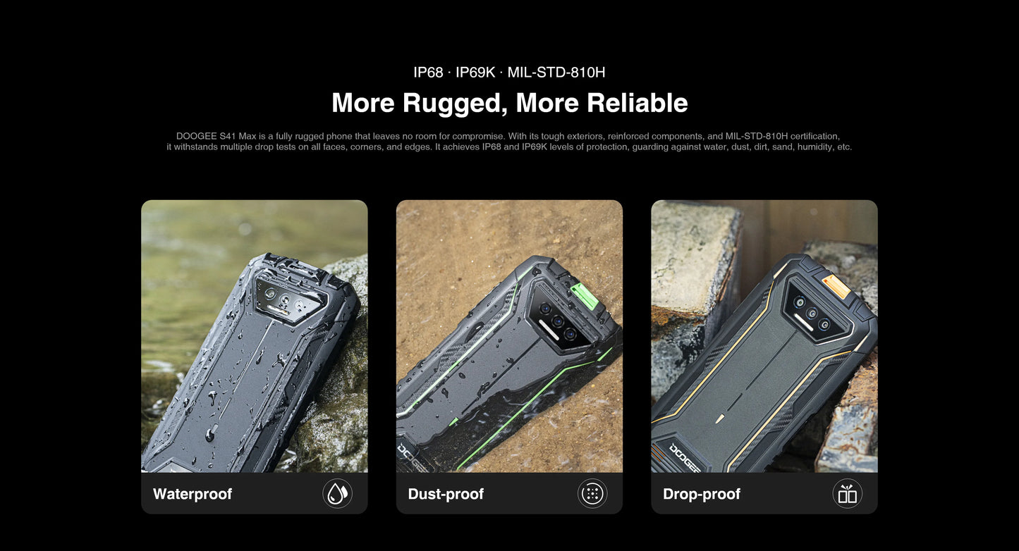 [World Premiere] DOOGEE S41 Max 16GB 256GB Rugged Smartphone 6300mAh 13MP AI Triple Camera Android 13 NFC 4G Cellphone
