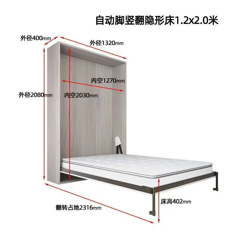 Invisible bed with wardrobe integrated multi-functional household small apartment double Murphy folding study wall bed combinati