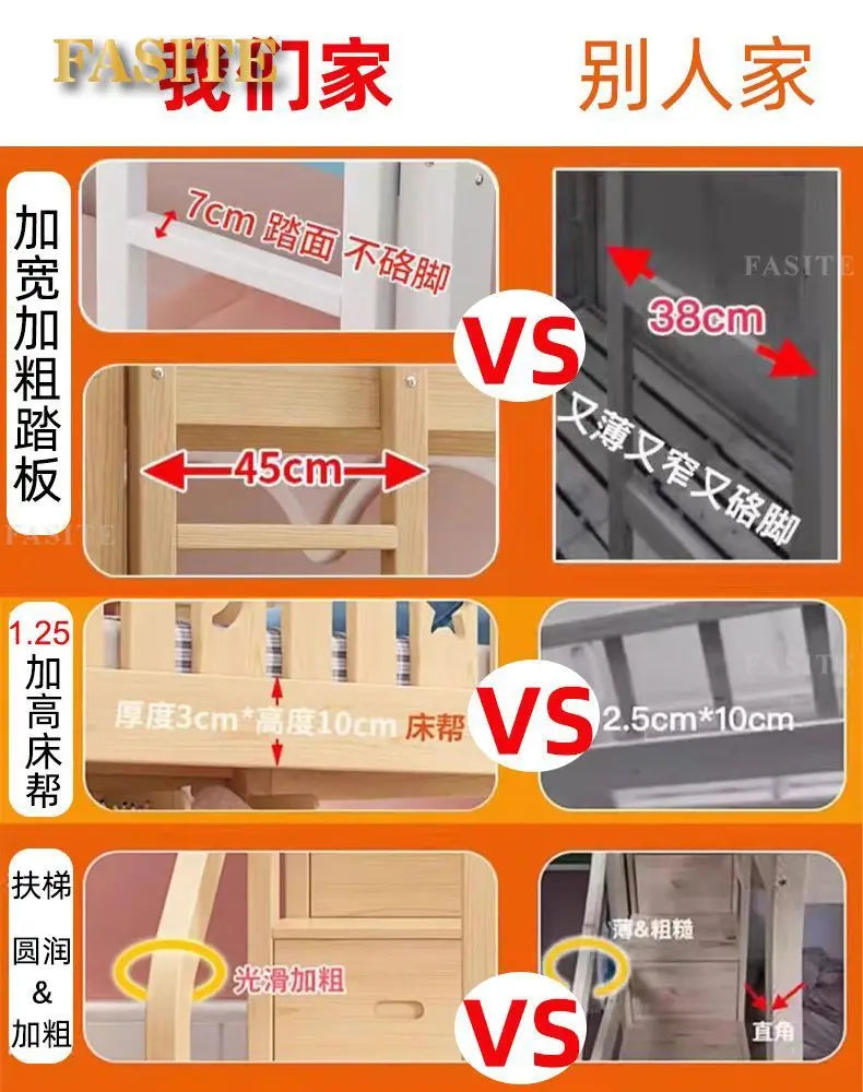 Solid wood bed Under table High and low bed Integrated combination wardrobe Multifunctional desk Learning overhead