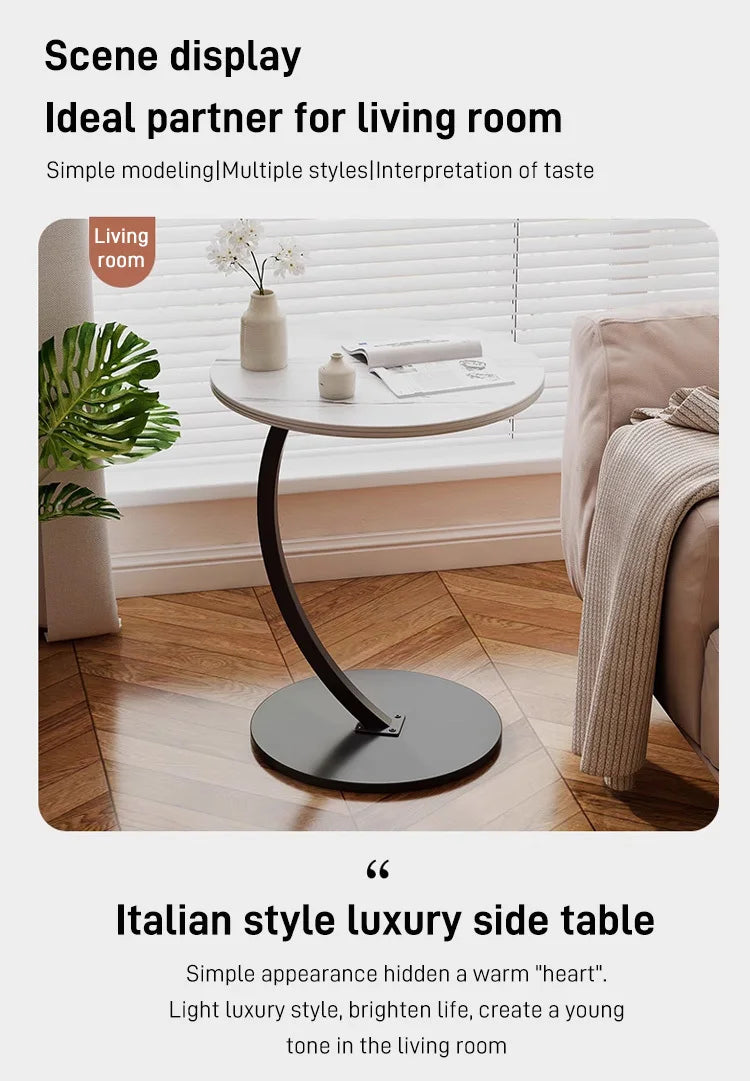 Light luxury round bedside coffee table home simple movable sofa side table for small apartments