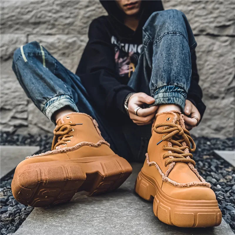 New Style Winter Retro Men's Ankle Tooling Boots High Quality Designed Casual Outdoor Mans Boot Platform British Style Men Shoes