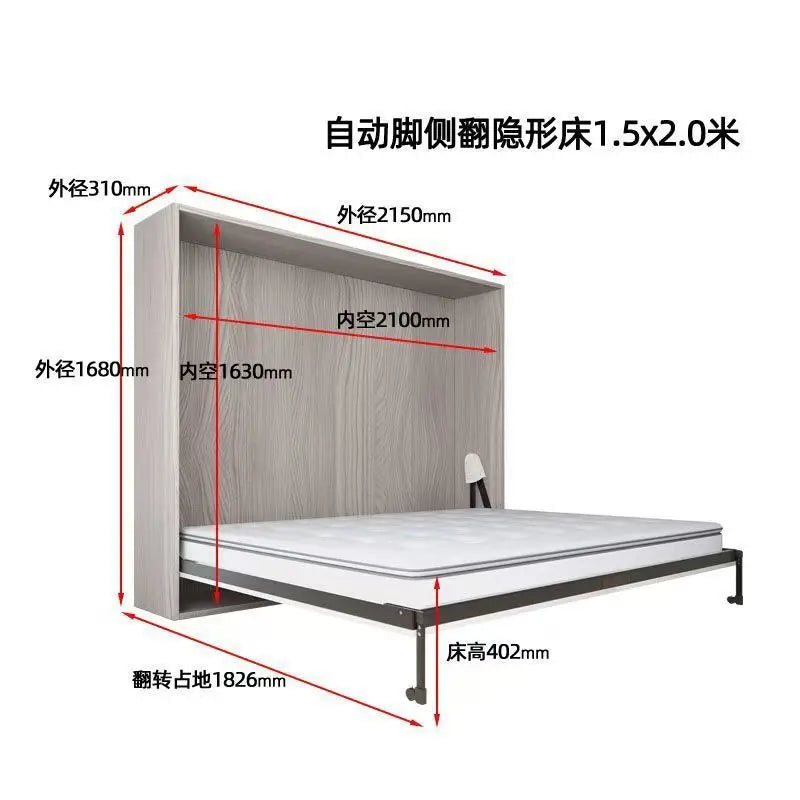 Invisible bed with wardrobe integrated multi-functional household small apartment double Murphy folding study wall bed combinati