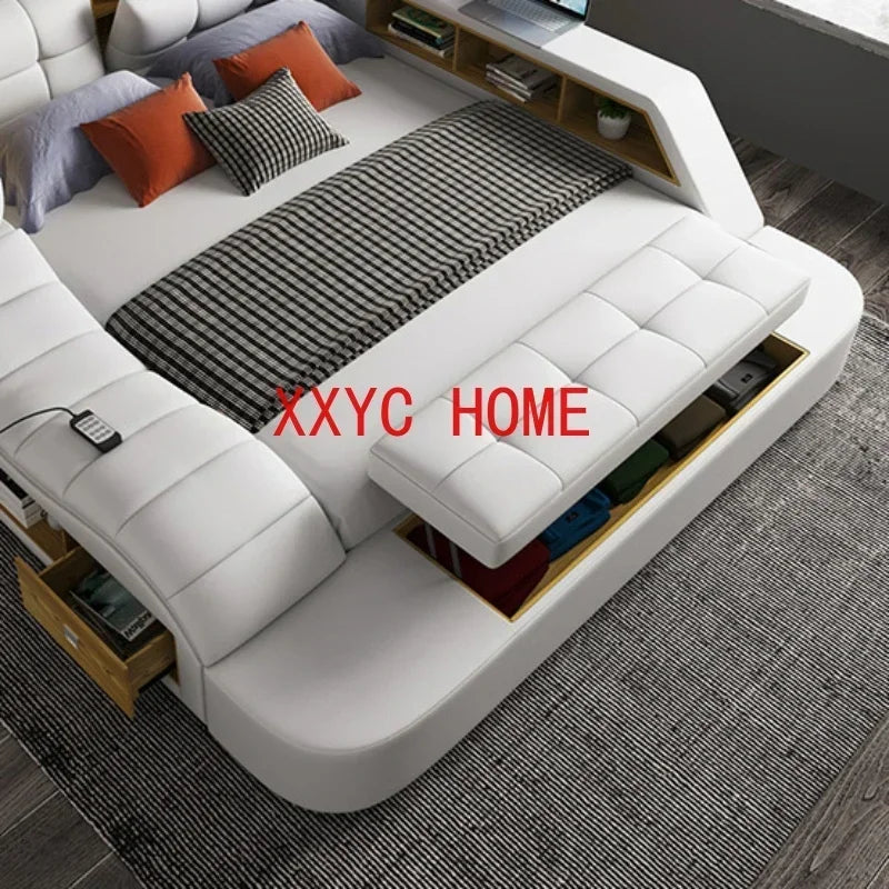 Queen Size Storage Double Bed Aesthetic Nordic Master Modern King Double Bed Multifunctional Smart Cama Casal Room Furniture