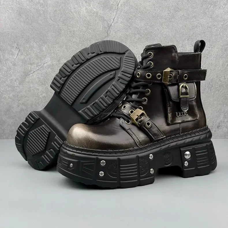 Thick-soled Men's 2024 Autumn and Winter Niche Design Fashion Heightening Short Dark Punk Wind Motorcycle Boots