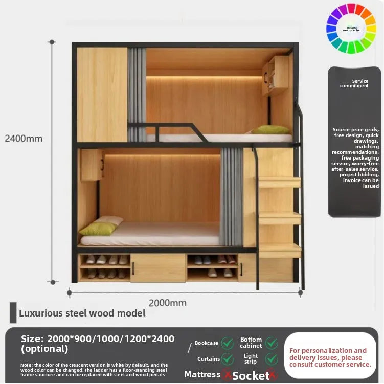Family Parent-child Bed Space Capsule High and Low Bed Staff Bunk Bed Hotel Upper and Lower Wooden Beds