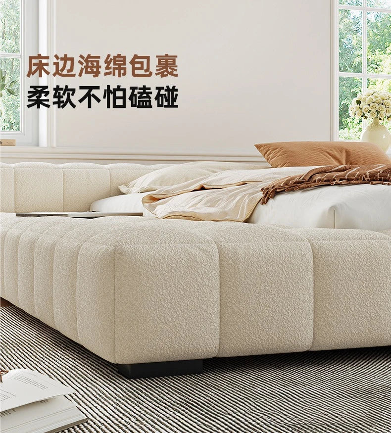 Cream Wind Tatami Floor To Ceiling Bed Master Bedroom Bed Light Luxury Fabric Logue Bed Minimalist Modern Luxury Bed 245cm Beds