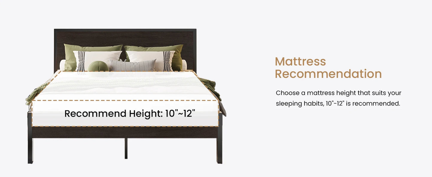 Queen Bed Frame with Headboard, Heavy Duty Platform Base with Under-Bed Storage, Solid Metal Construction, No Box Spr