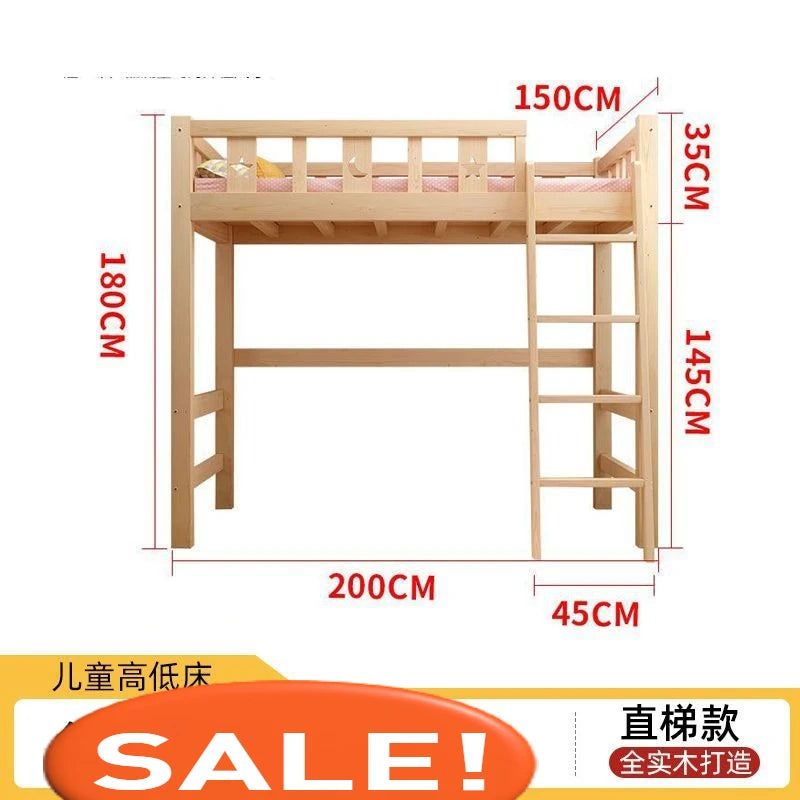 Solid wood bed Under table High and low bed Integrated combination wardrobe Multifunctional desk Learning overhead