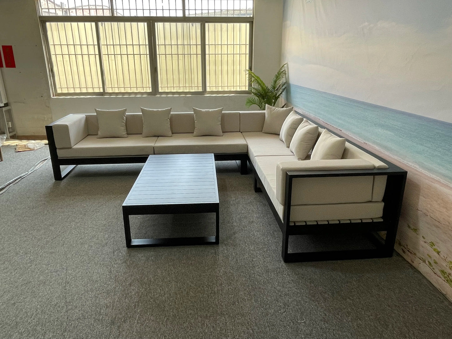 Modern Dark Grey Couch L Shaped Patio Sofa Hotel Outdoor Furniture Sets Modular Metal Garden Aluminium Sofa