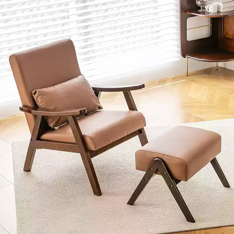 Single Sofa Chair, Boutique Hotel Guestroom Seat, Balcony Solid Wood Lounge Chair,    Leisure Chair for Cozy Spaces
