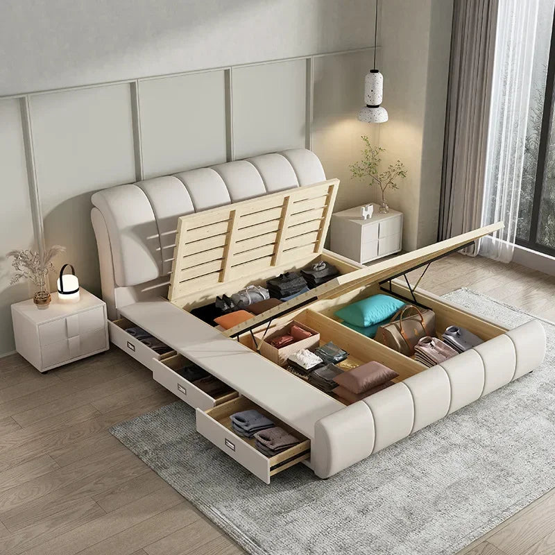 Luxury Nordic Double Bed Organiser Drawers Multifunctional Bedroom Bed Queen Size Cama Elastica Pula Pula Home Furniture