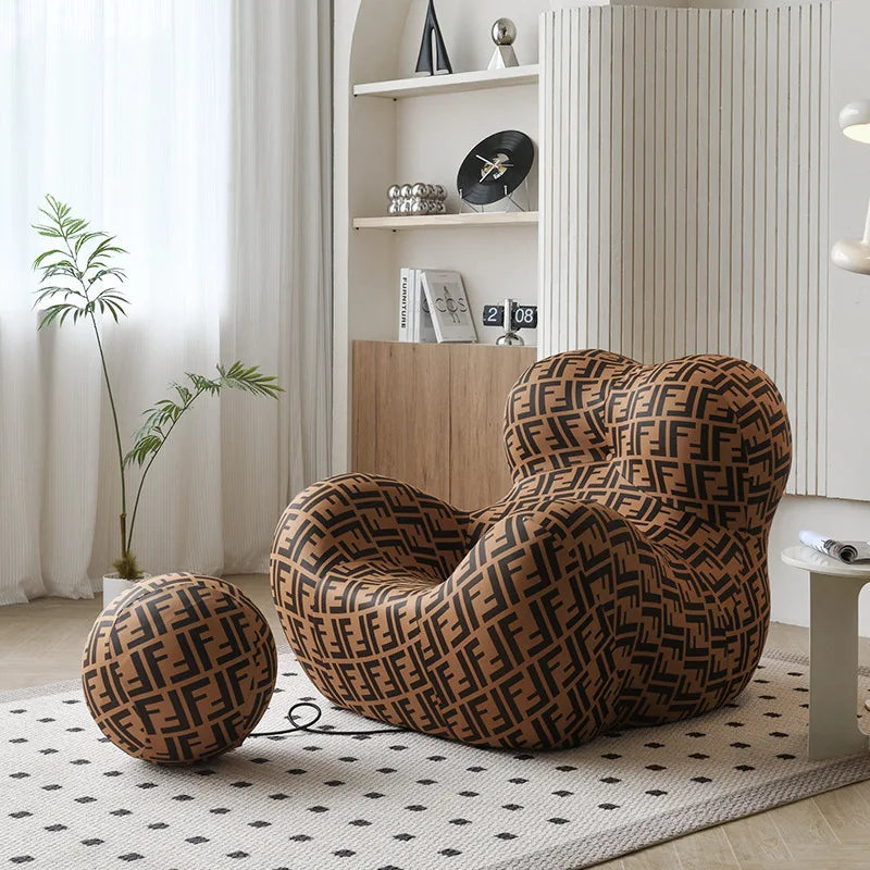 Modern Striped Bean Bag Sofa with Ottoman Cozy Designer Lounge Chair for Living Room Balcony Lazy Couch Furniture
