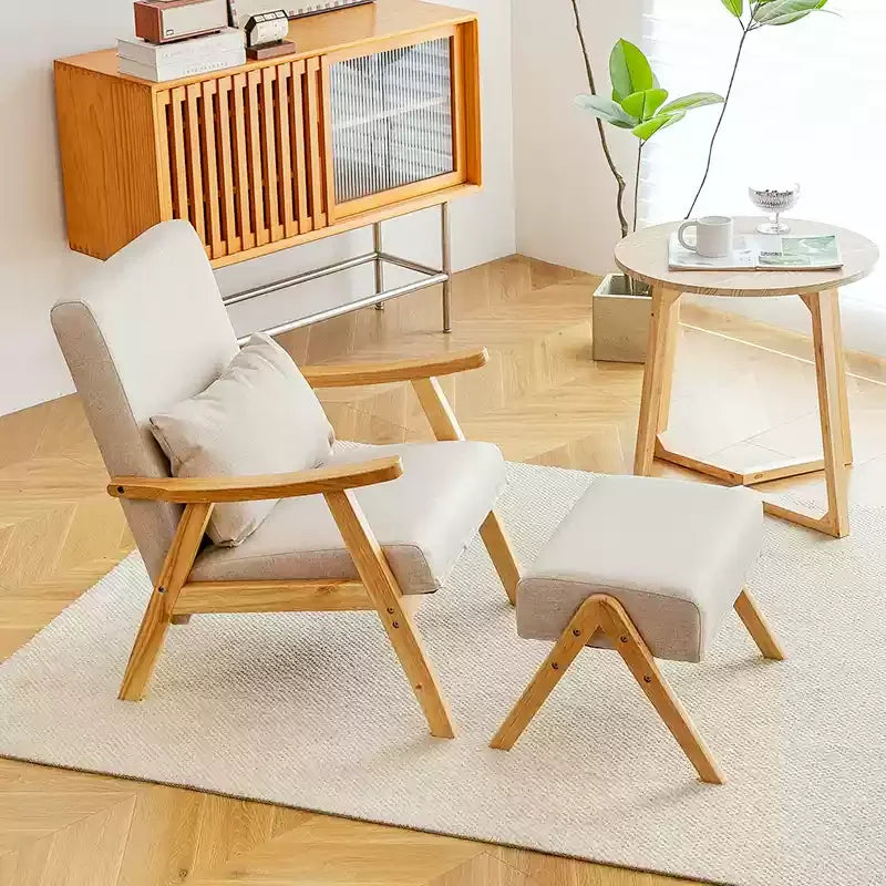 Single Sofa Chair, Boutique Hotel Guestroom Seat, Balcony Solid Wood Lounge Chair,    Leisure Chair for Cozy Spaces