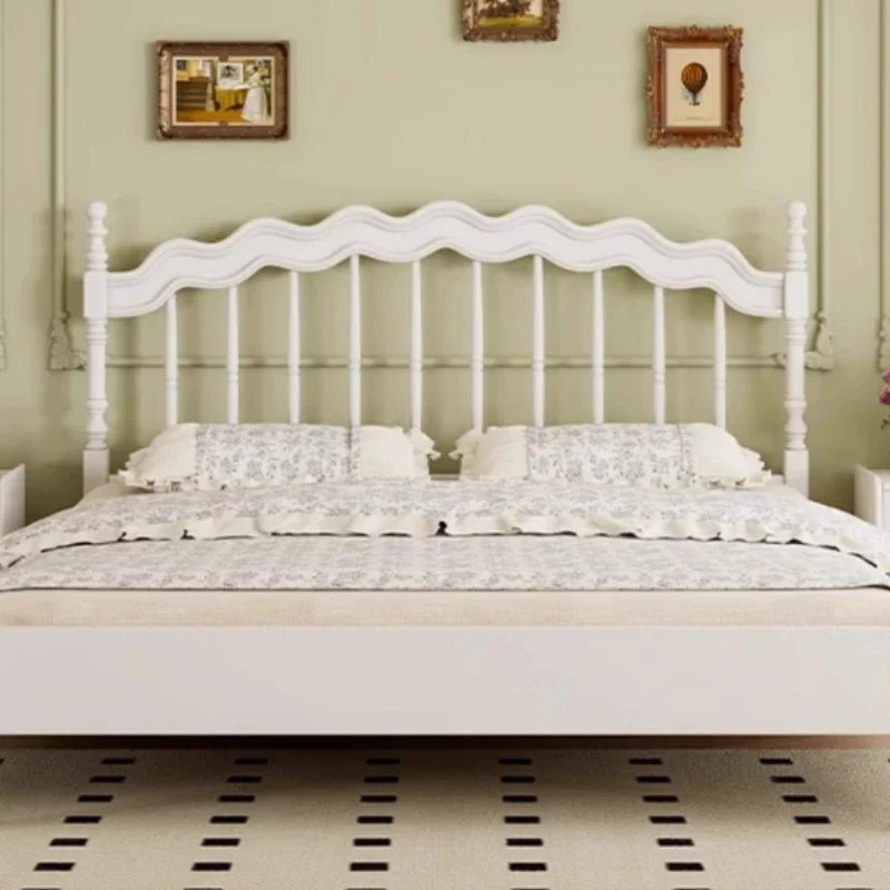 French Solid Wood Bed White Cream Wind Princess Fashion Design Bed Aesthetics Square Modern Sleeping Muebles Lounge Furniture