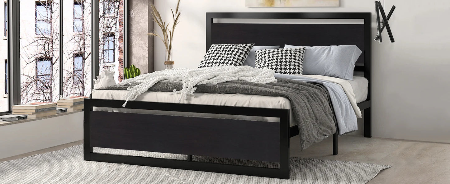 Queen Bed Frame with Headboard, Heavy Duty Platform Base with Under-Bed Storage, Solid Metal Construction, No Box Spr