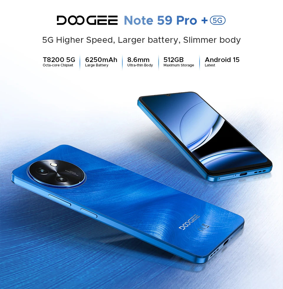 DOOGEE Note59 Pro+ 5G Smartphone Android 15 Global Version 6250mAh Battery 6.75'' 120Hz Display 12GB 512GB Mobile Phone NFC