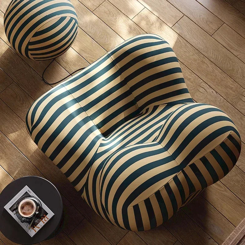 Modern Striped Bean Bag Sofa with Ottoman Cozy Designer Lounge Chair for Living Room Balcony Lazy Couch Furniture