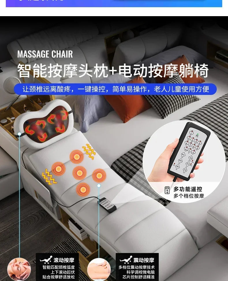 Queen Size Storage Double Bed Aesthetic Nordic Master Modern King Double Bed Multifunctional Smart Cama Casal Room Furniture