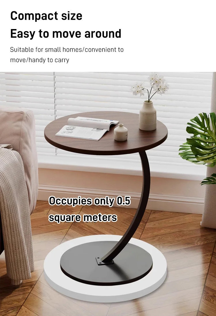 Light luxury round bedside coffee table home simple movable sofa side table for small apartments