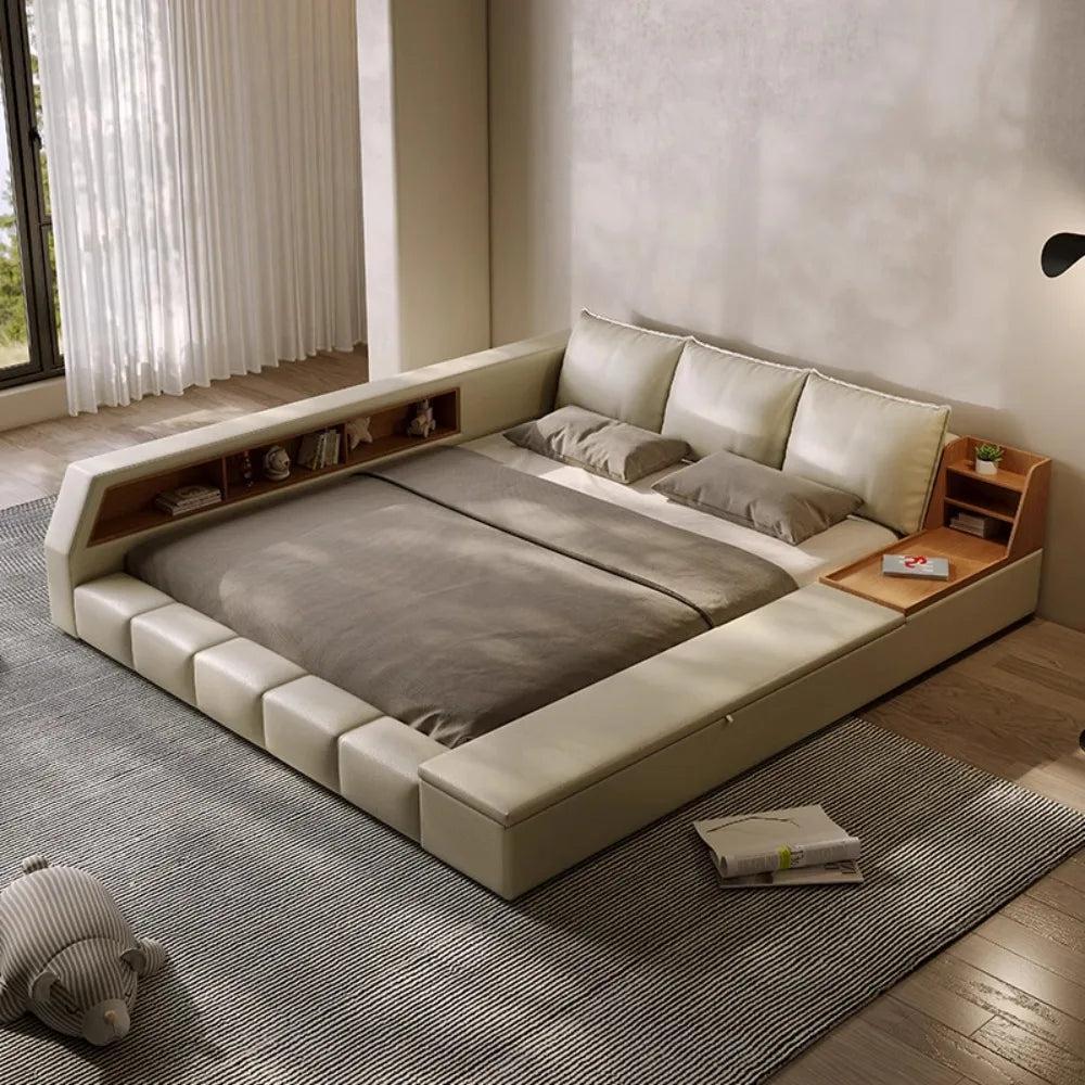 King Upholstered Modern Bed Unique Bookshelves Sleeping Multifunctional Bed Luxury Floor Camarotes Para Dormitorio Furnitures