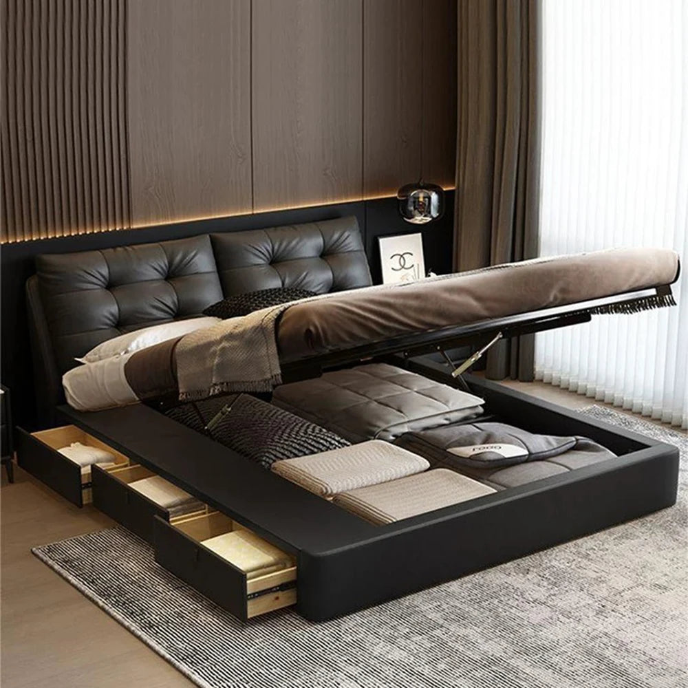 Genuine Leather bed modern simple apartment luxury double bed 1.8 meters high-end atmospheric master bedroom Queen size bed