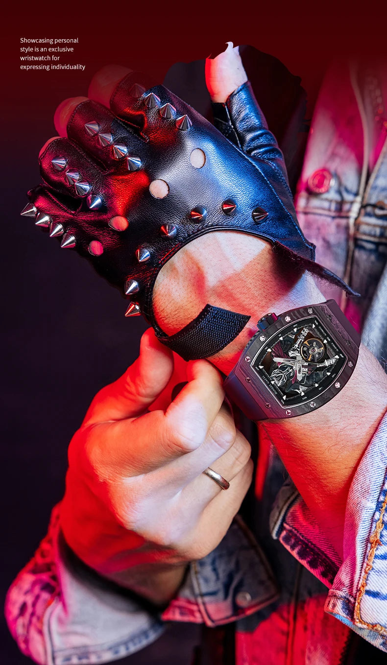 BONEST GATTI Fashion Automatic Movement Wristwatch Skeleton Luminous Big Dial Sapphire Glass Mechanical Watches for Men