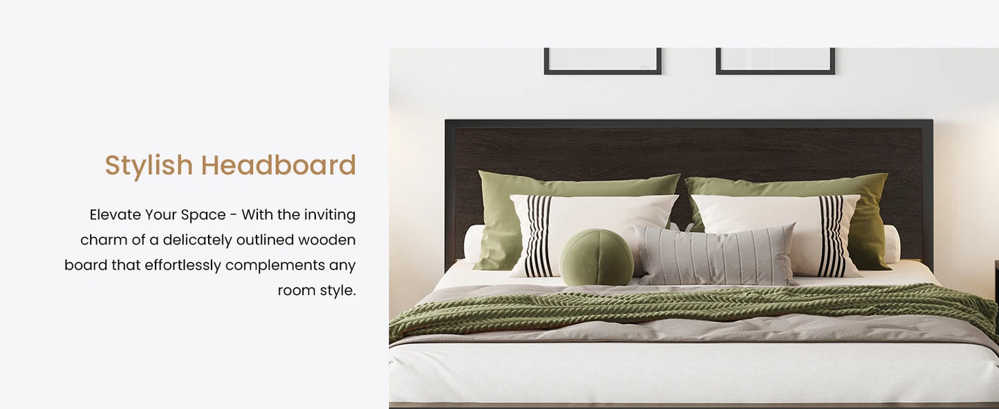 Queen Bed Frame with Headboard, Heavy Duty Platform Base with Under-Bed Storage, Solid Metal Construction, No Box Spr