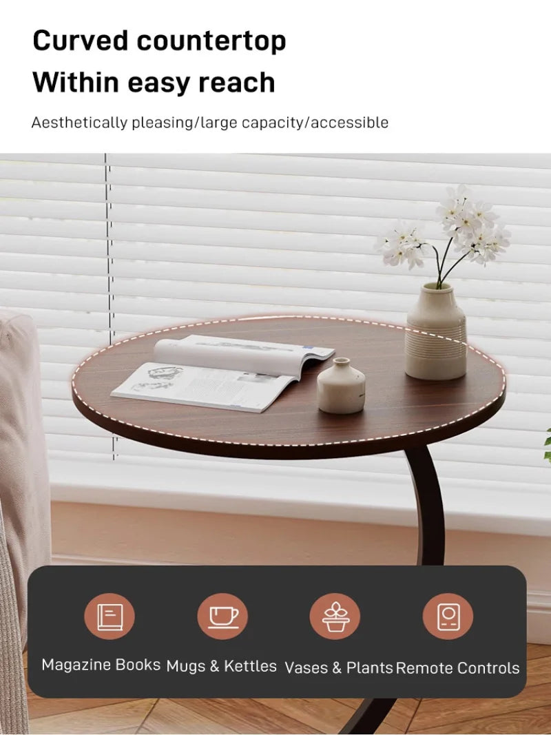 Light luxury round bedside coffee table home simple movable sofa side table for small apartments