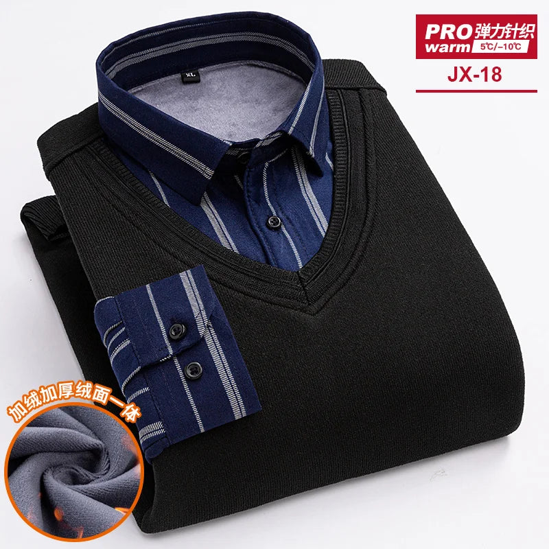 camisas de hombre imitation two piece set men clothing designer clothes long sleeve fleece thickened warm sweater men clothing