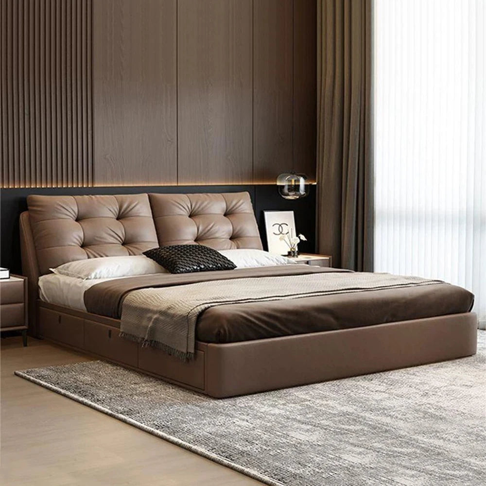 Genuine Leather bed modern simple apartment luxury double bed 1.8 meters high-end atmospheric master bedroom Queen size bed
